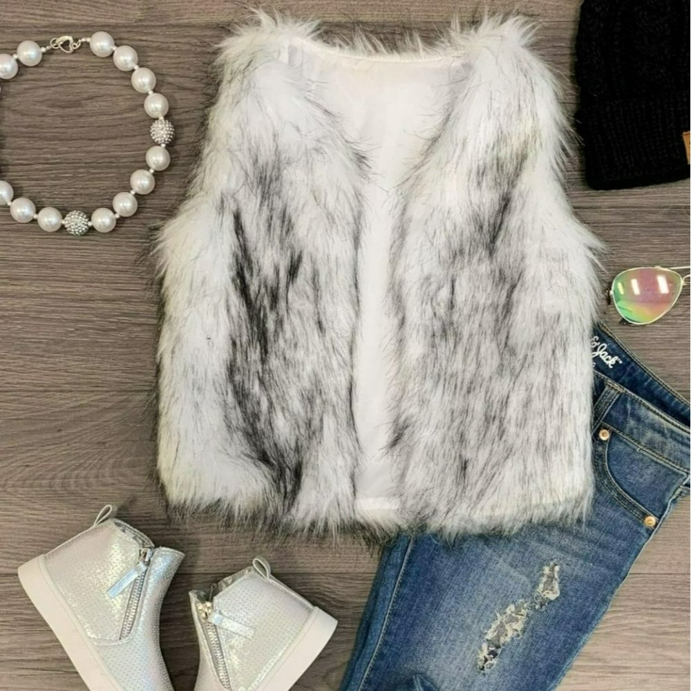 Deluxe Fur Vest Black & White Size Medium